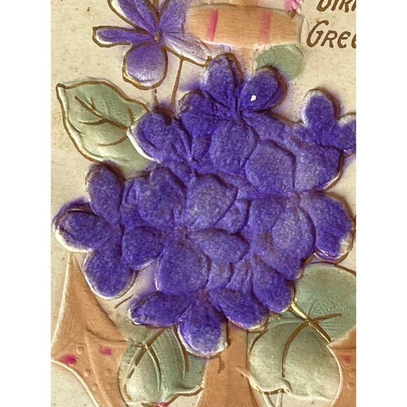 Antique Birthday Postcard Early 1900s Ephemera 3D Anchor Nautical Dove Violets - Picture 3 of 7